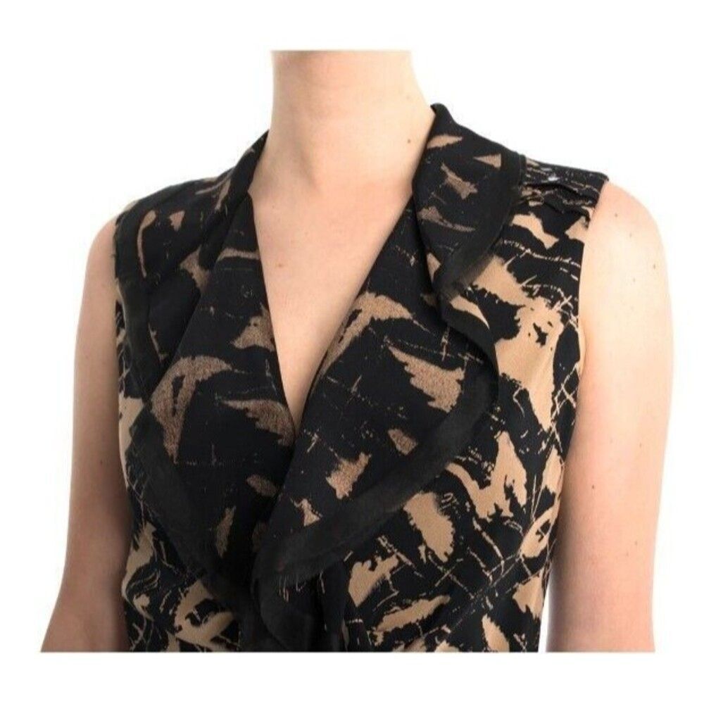 $2150 Oscar de la Renta Taupe and Black Silk Ruffle Dress Sz 6 brown black - Picture 5 of 16